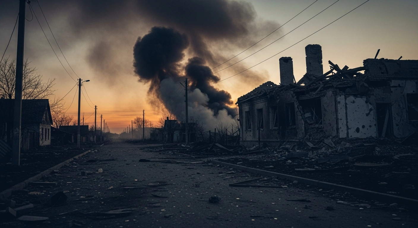 The smoldering ruins of a residential building in the Belgorod region following a series of cross-border shelling attacks.