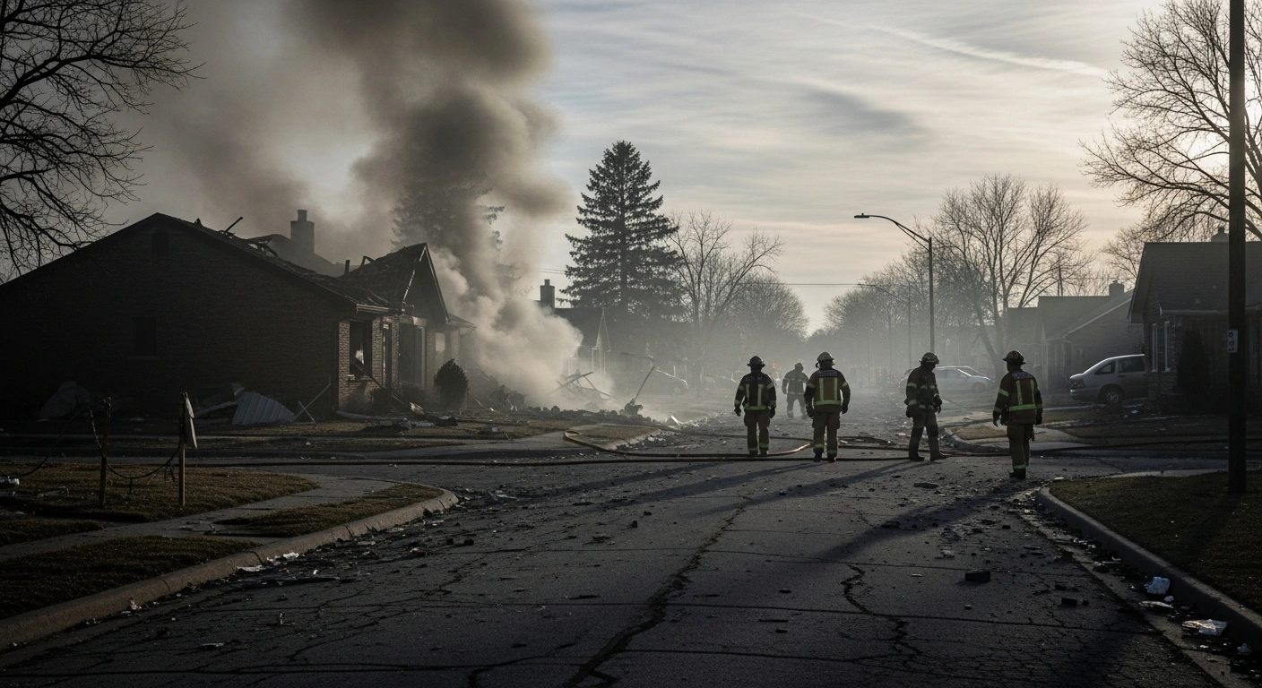 Emergency responders work at the site of a damaged residential building in the Belgorod region following a shelling incident.