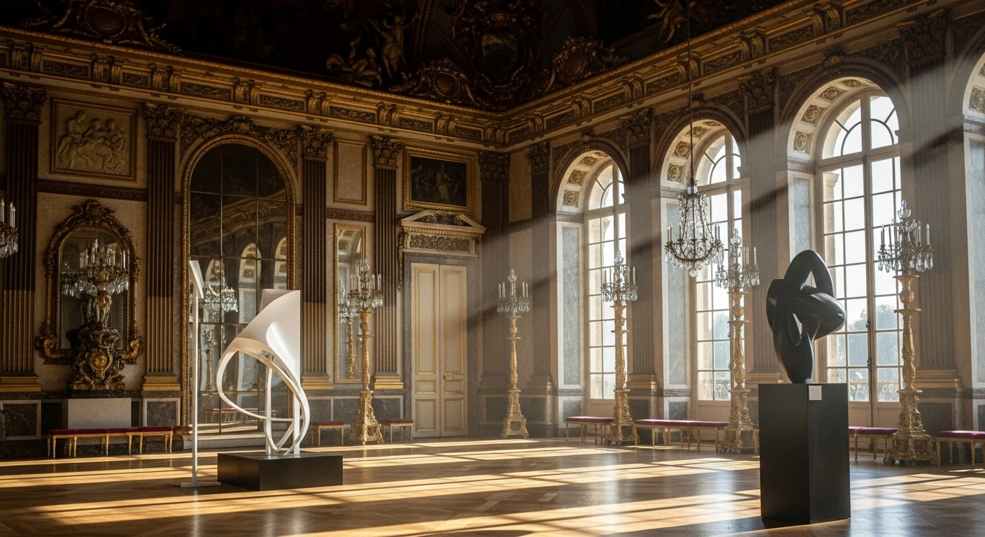 A contemporary art sculpture is displayed inside the historic Bellevue Palace in Berlin before the building closes for an eight-year renovation.