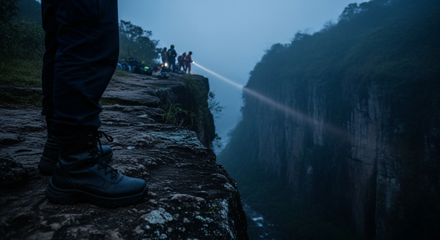 Emergency responders and police officers conduct a rescue operation at a cliffside in Belo Horizonte, Brazil, following a violent kidnapping incident.