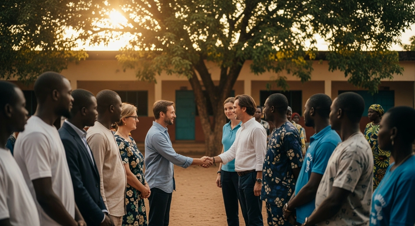 Government officials and refugees gather in Natitingou, Benin, to participate in World Refugee Day ceremonies focused on support and integration.