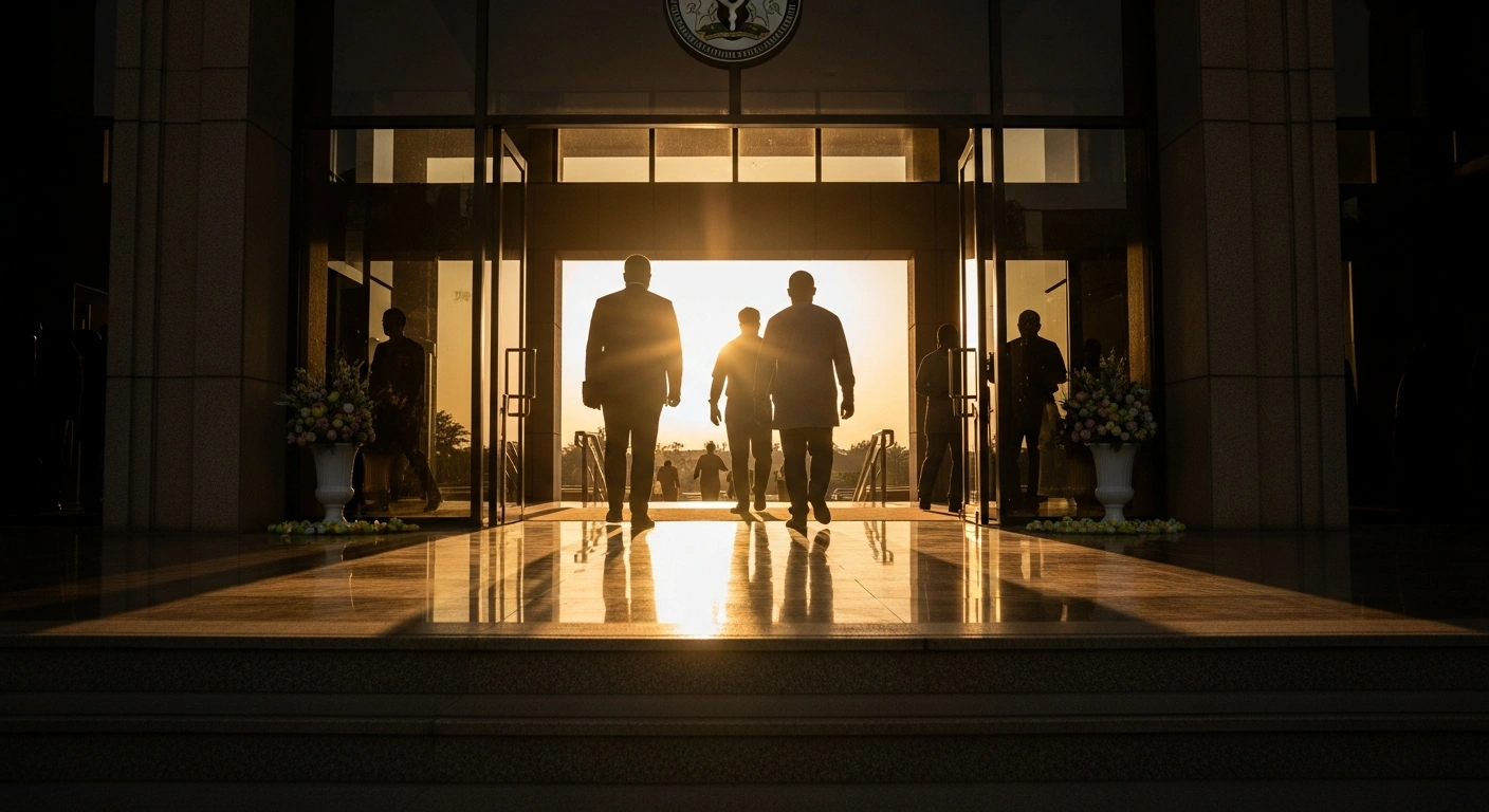 Civil servants leave a government office building in Benue State, Nigeria, to begin their one-week Easter holiday.