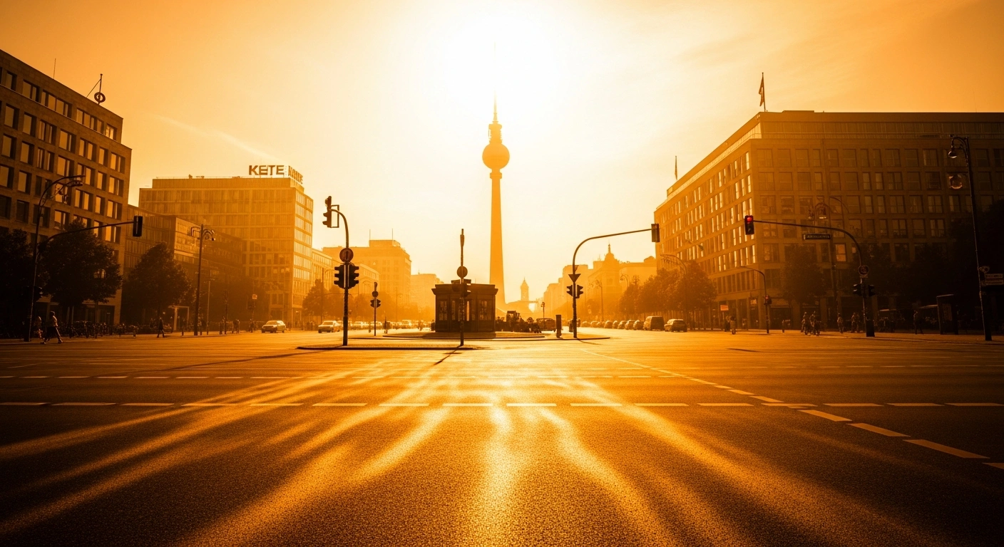 The Berlin TV Tower stands under a bright sun during an official heat warning issued for the city of Berlin.