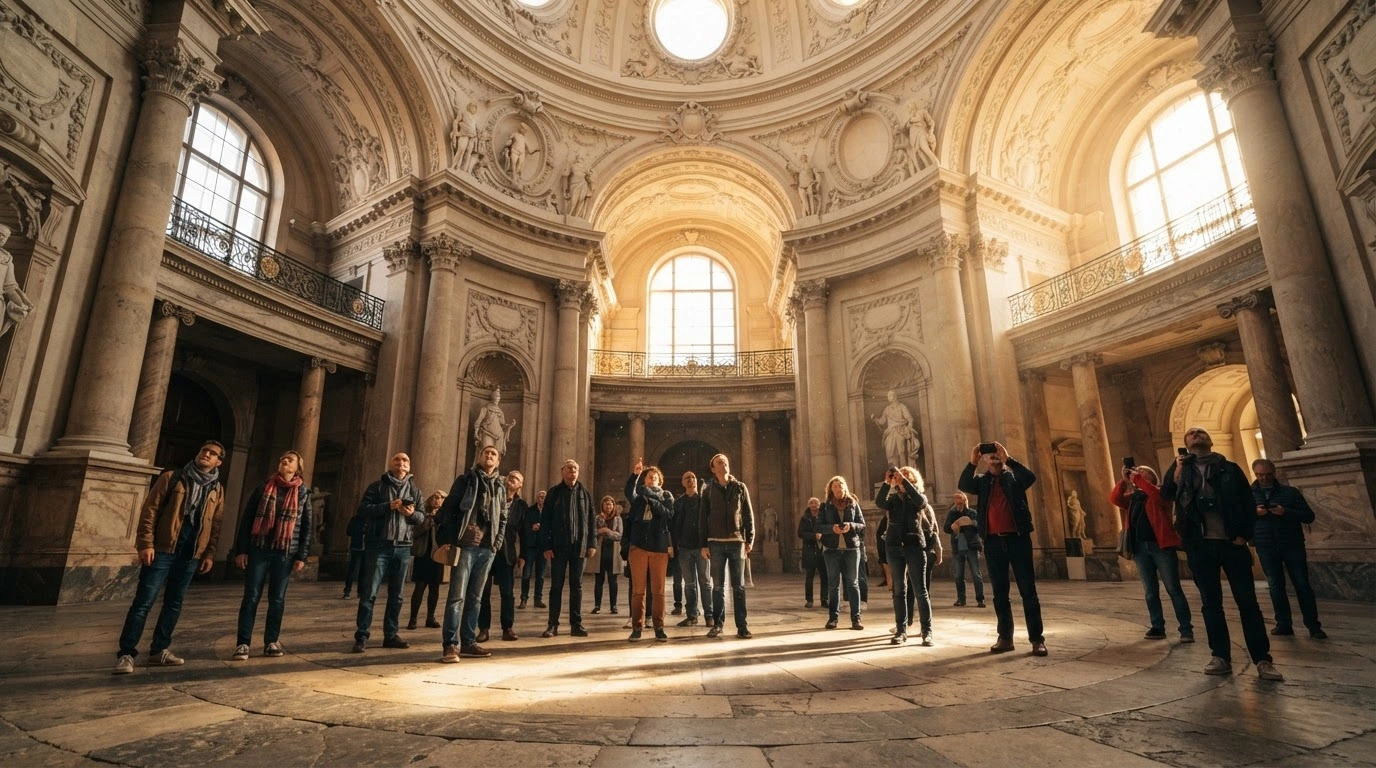 Visitors explore the interior of a grand historical monument in Berlin during the annual Open Heritage Day event.