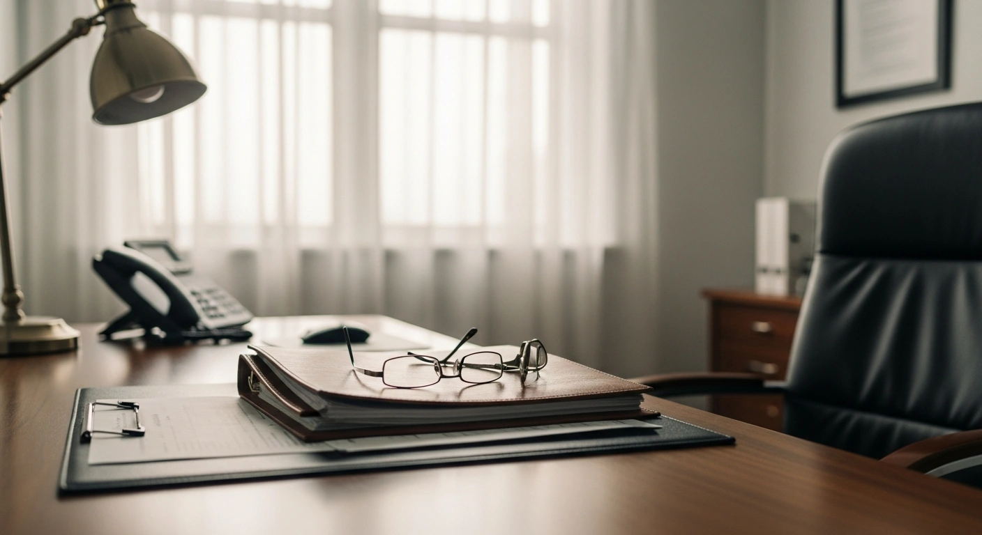 Official medical documents rest on a desk in a bright office, representing the verification of Joe Biden's health records.