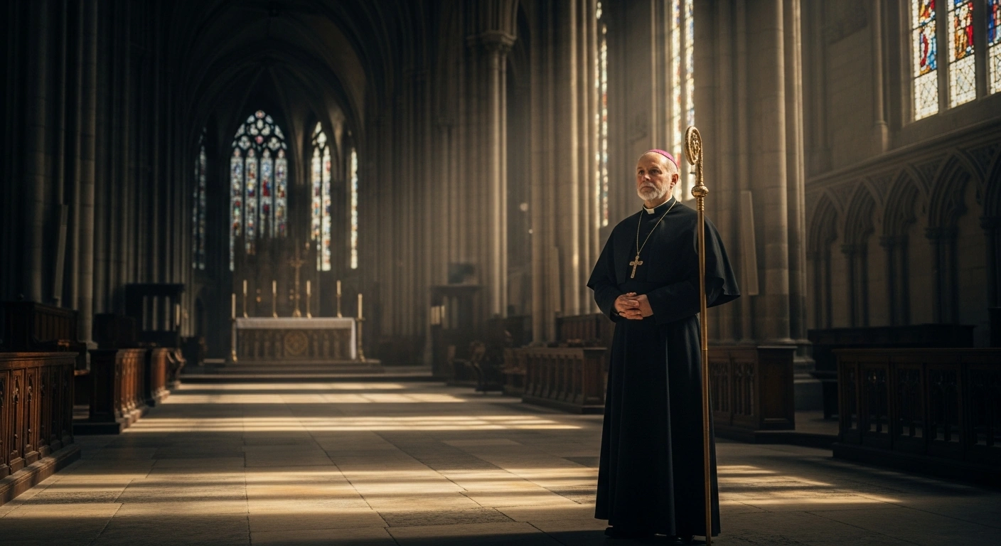 The Bishop of London, Sarah Mullally, stands in a cathedral following the dismissal of a safeguarding complaint against her.
