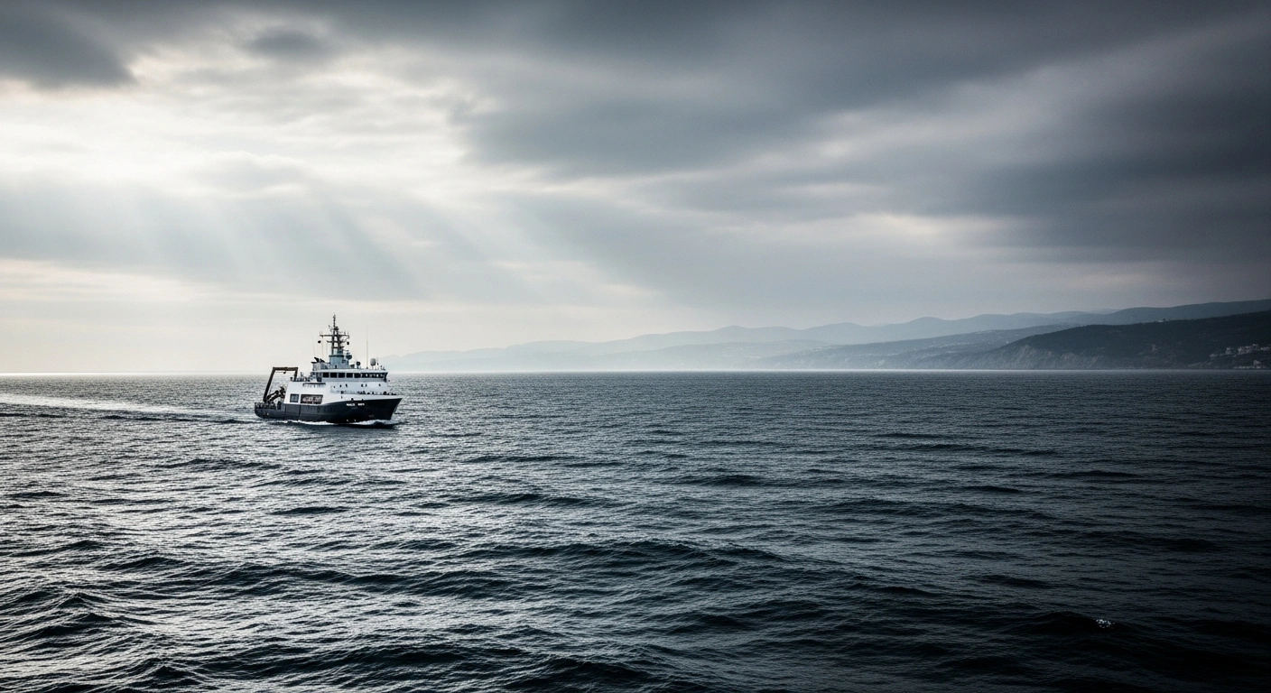 A maritime survey vessel navigates the Black Sea as a tribunal at the Permanent Court of Arbitration rules on maritime rights between Ukraine and Russia.