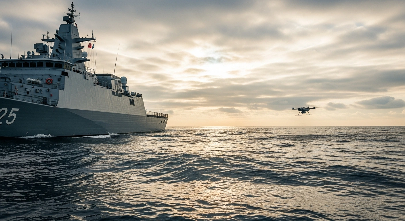 A naval vessel from the joint Turkey, Bulgaria, and Romania task group patrols the Black Sea to detect and neutralize drifting naval mines.