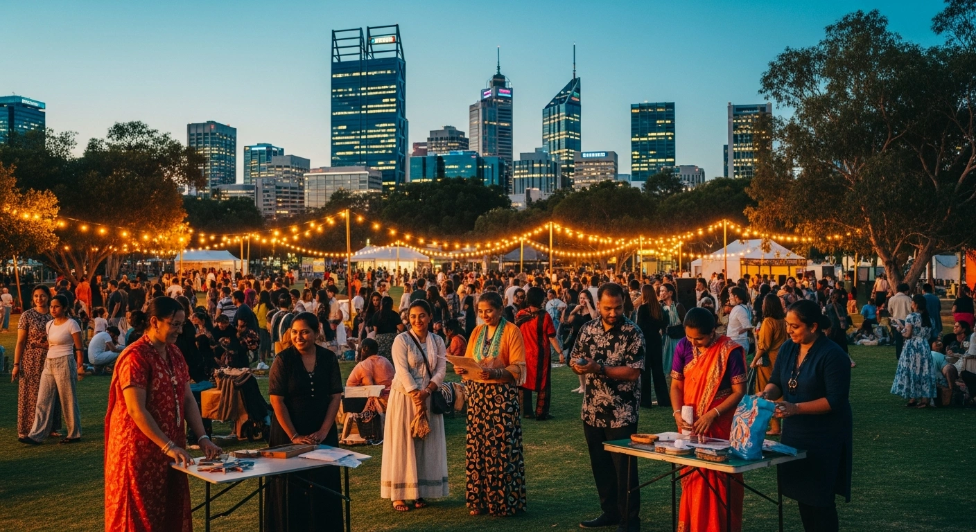 People participate in cultural activities and community events at the 2026 Lotterywest Boorloo Heritage Festival in Perth, Australia.