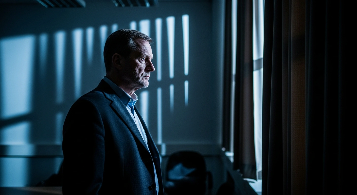 Anti-war politician Boris Nadezhdin stands in a dimly lit room following his designation as a foreign agent by the Russian Ministry of Justice.