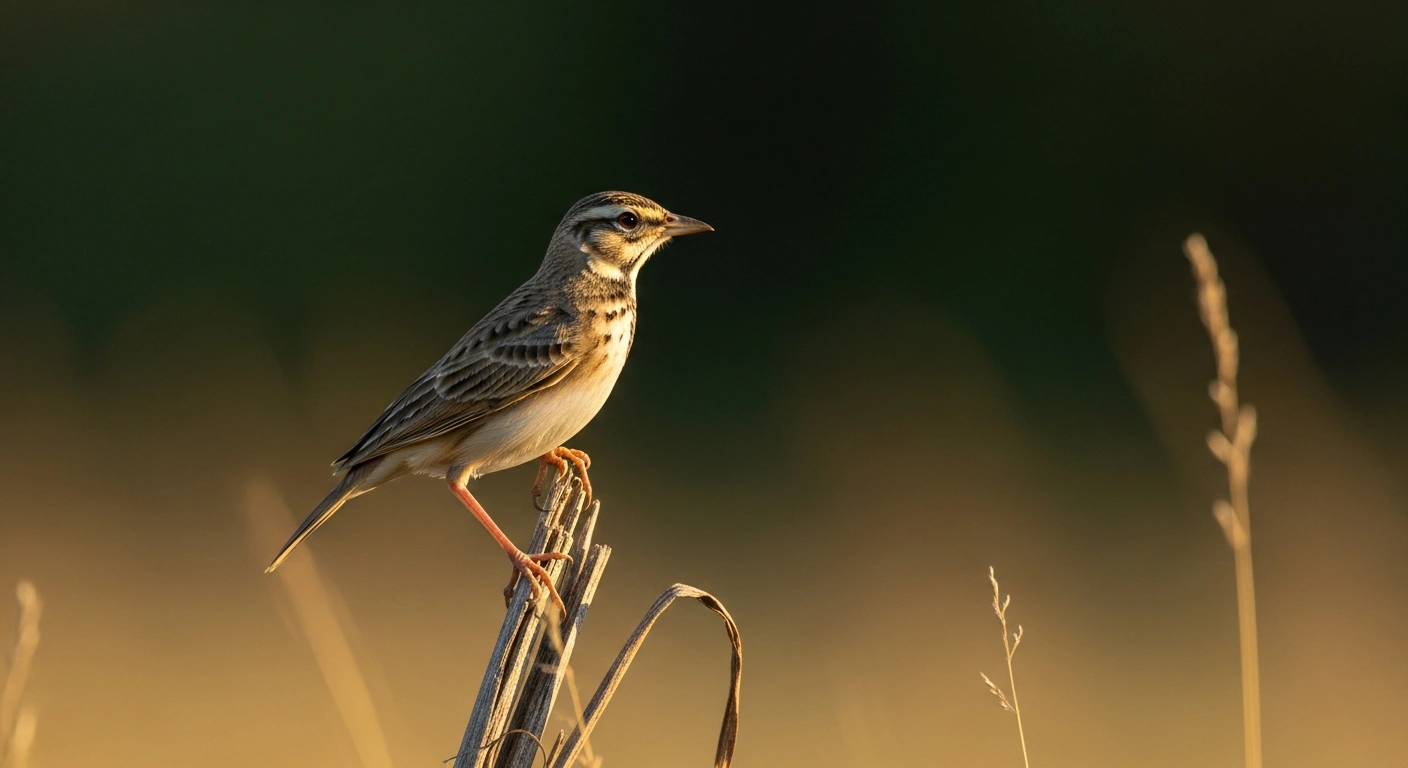 A rare Botha's Lark perches on a grass stalk in the Mpumalanga province, representing the species targeted by BirdLife South Africa's new conservation action plan.