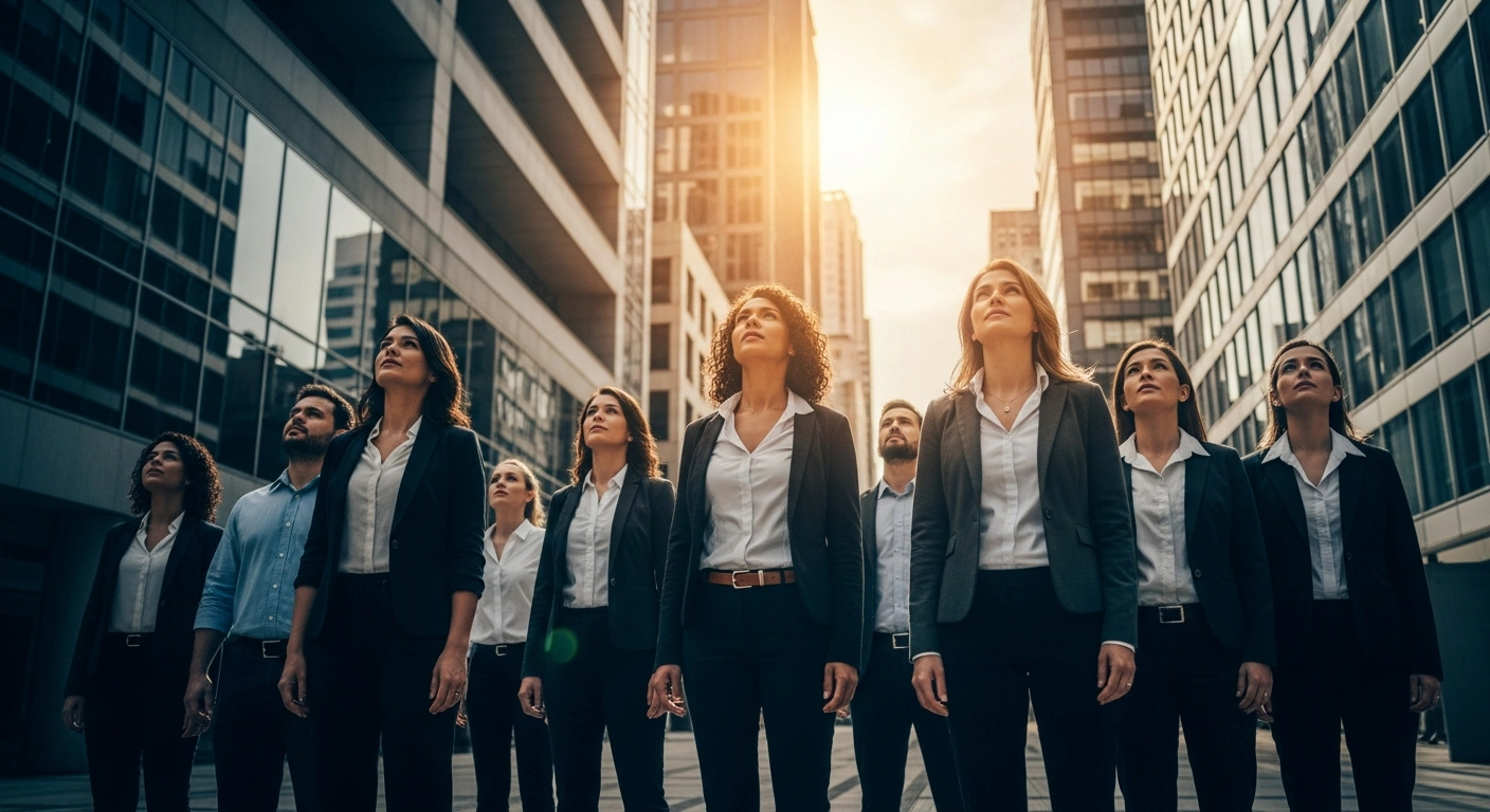 A diverse group of Brazilian workers stands together in an urban plaza, representing the movement to abolish the 6x1 work scale in Brazil.