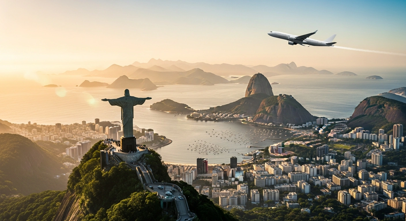 A scenic view of Rio de Janeiro with Christ the Redeemer overlooking the coast, representing the new visa-free travel policy between Brazil and China.