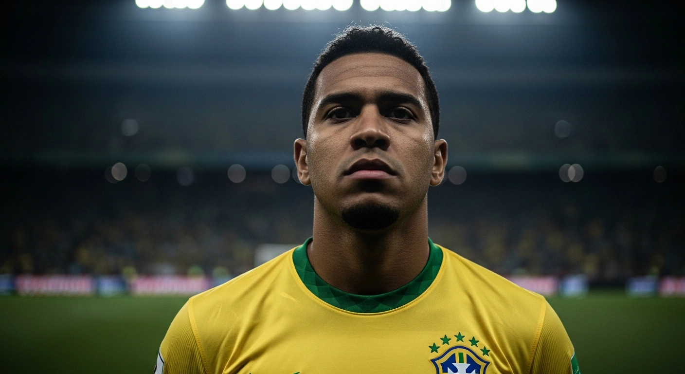 Brazilian defender Danilo stands on the football pitch with a focused expression after a match against Morocco.