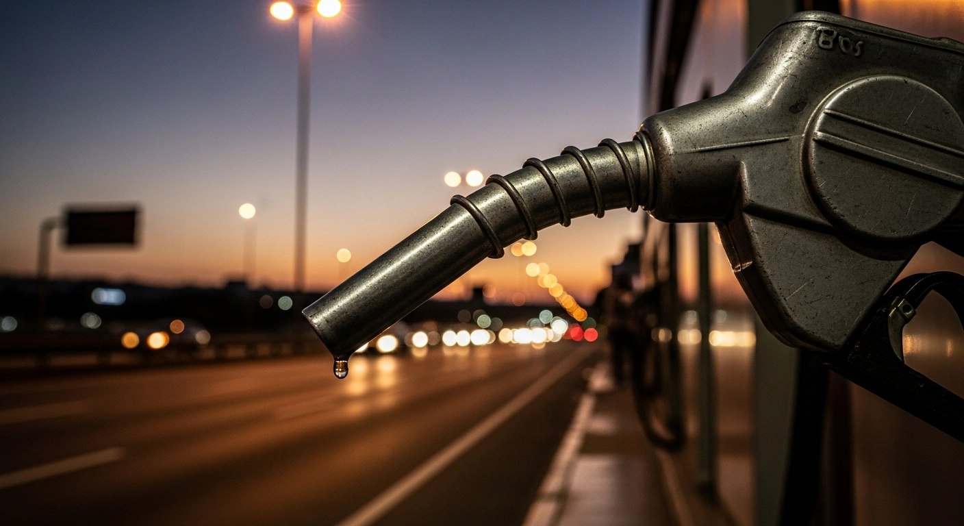 A close-up of a fuel pump nozzle in Brazil symbolizes the rising diesel costs and inflation risks caused by global oil price volatility.