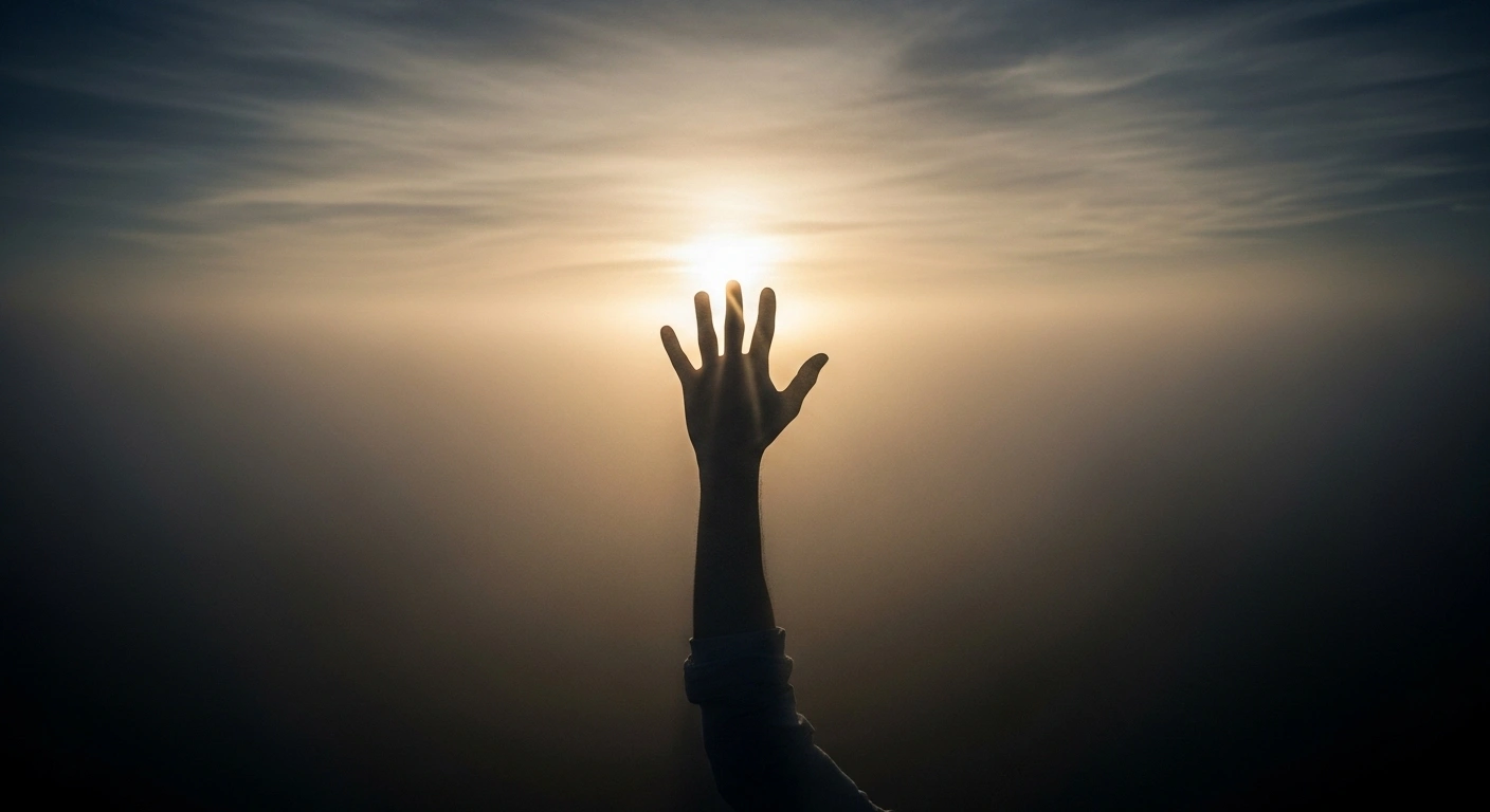 A weathered hand emerges from dark, swirling mist into a soft golden light, symbolizing Brazil's Conference Board Leading Economic Index increasing by 0.9% in September 2025 after declines, yet still facing persistent economic headwinds.