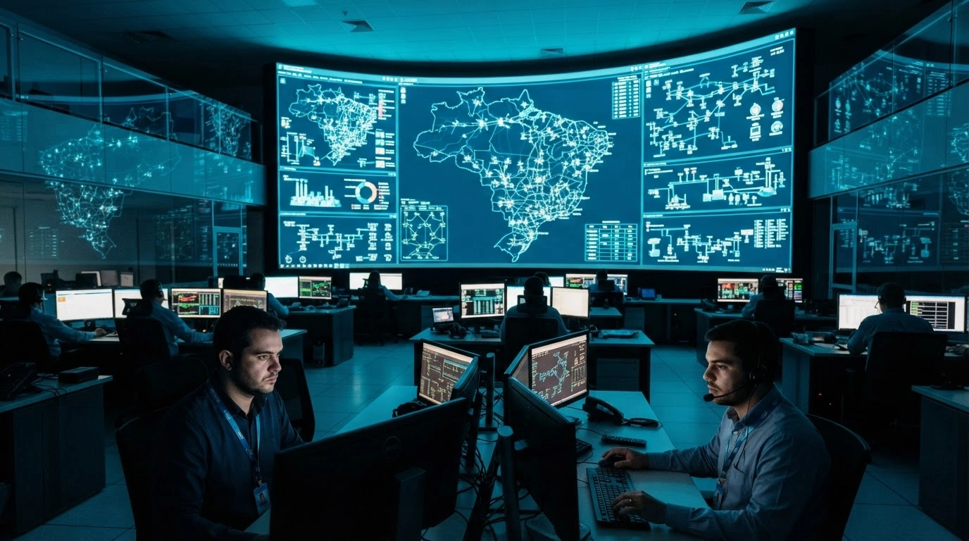 Technicians monitor Brazil's electrical grid in a high-tech control room to ensure power stability during the presidential election.