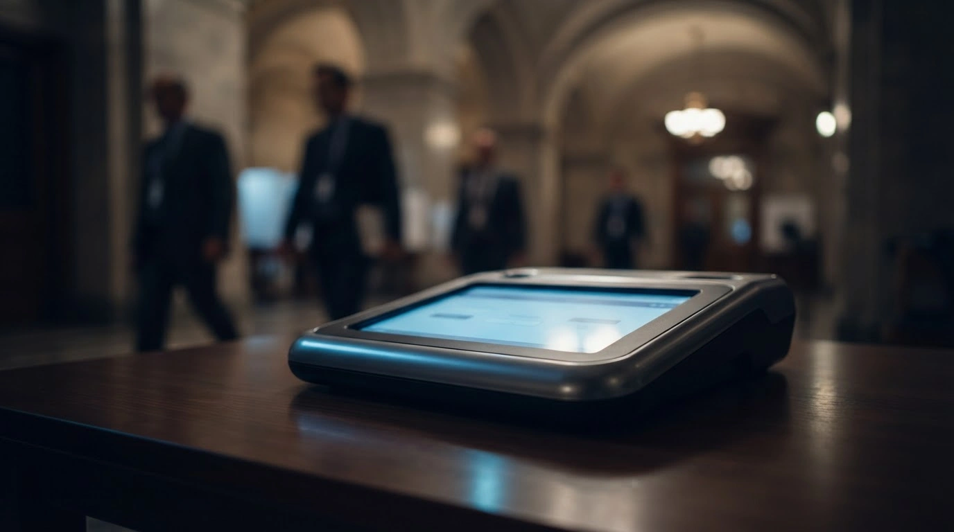 An electronic voting machine undergoes final integrity verification by the Superior Electoral Court before the Brazilian 2026 second-round elections.