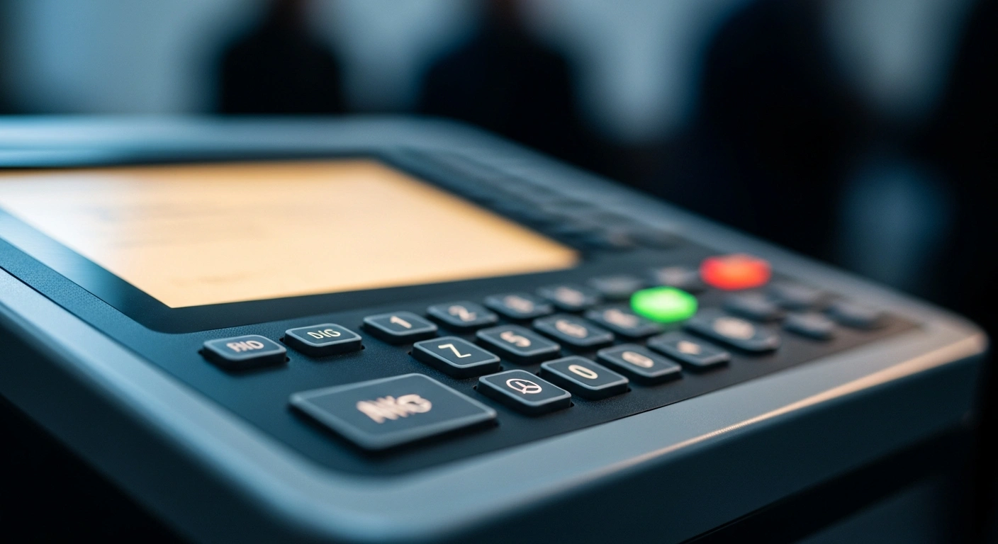A close-up view of a Brazilian electronic voting machine used to secure and modernize the national electoral process.
