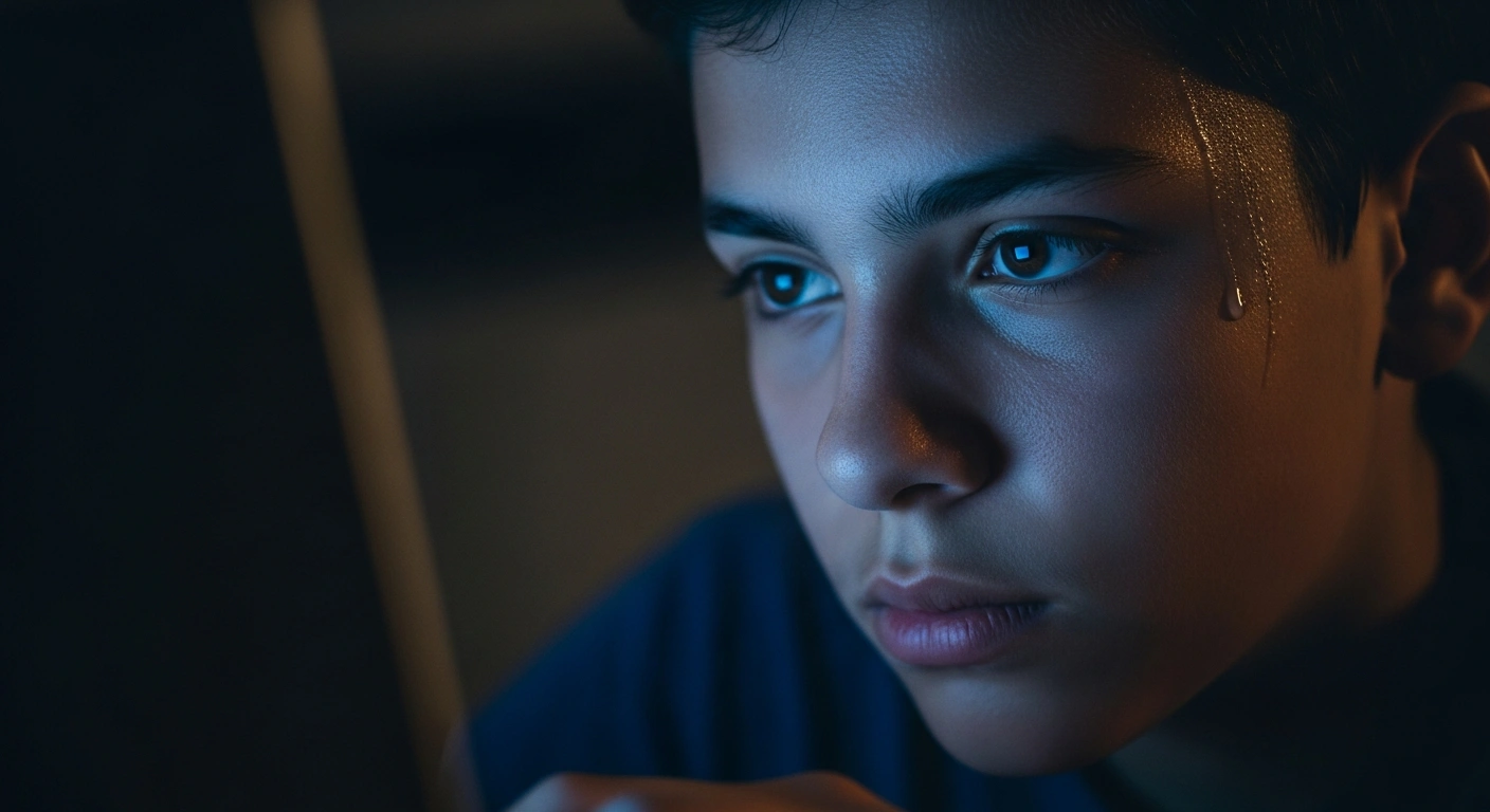 A young Brazilian student, illuminated by a laptop screen, intently focuses on submitting an online reapplication request for the Enem 2025 exams, highlighting the critical deadline for INEP's process.