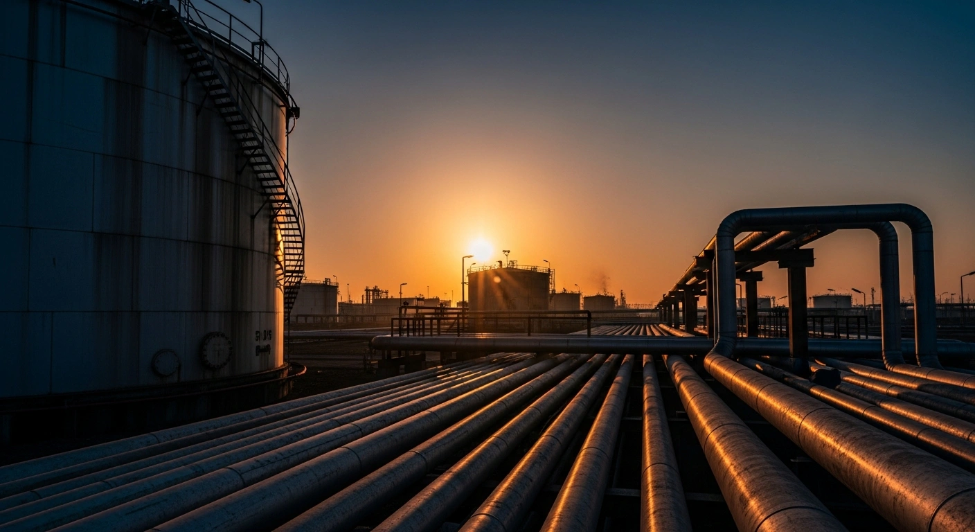 A vast industrial fuel terminal in Brazil with large storage tanks and pipelines, representing the urgent need for government intervention to prevent diesel supply shortages.