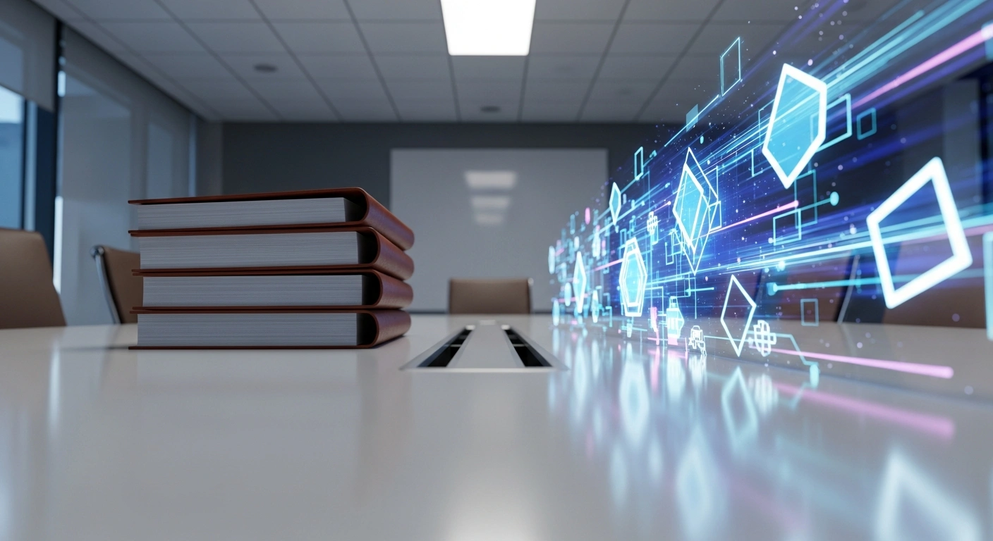 A polished conference table features official legal documents alongside a vibrant holographic projection of abstract gaming elements, representing Brazil's initiative to regulate the electronic games industry, foster its development, and protect minors by distinguishing it from gambling.