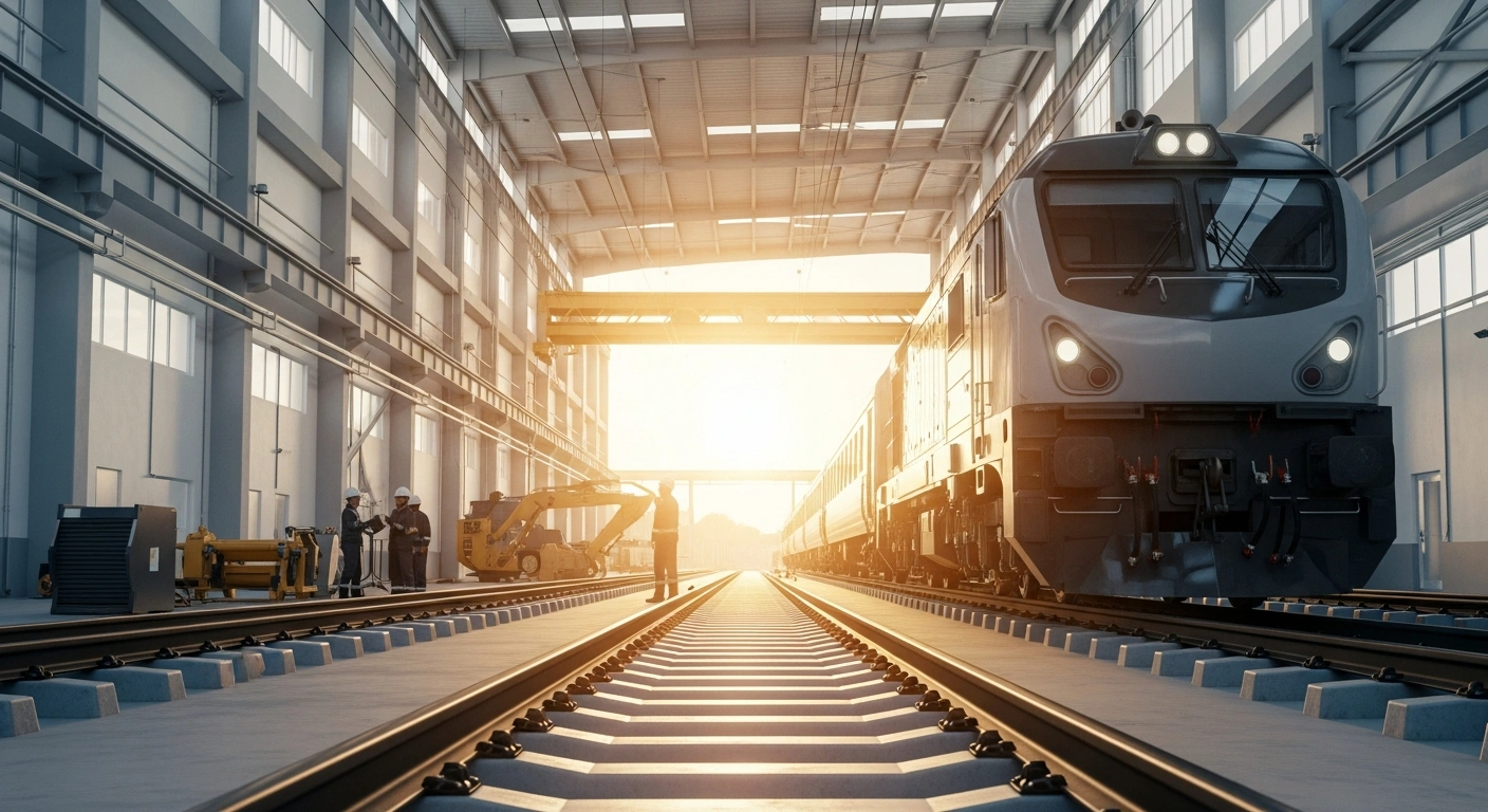President Luiz Inácio Lula da Silva's railway investment initiative is represented by a modern locomotive at a new industrial factory in São Paulo.