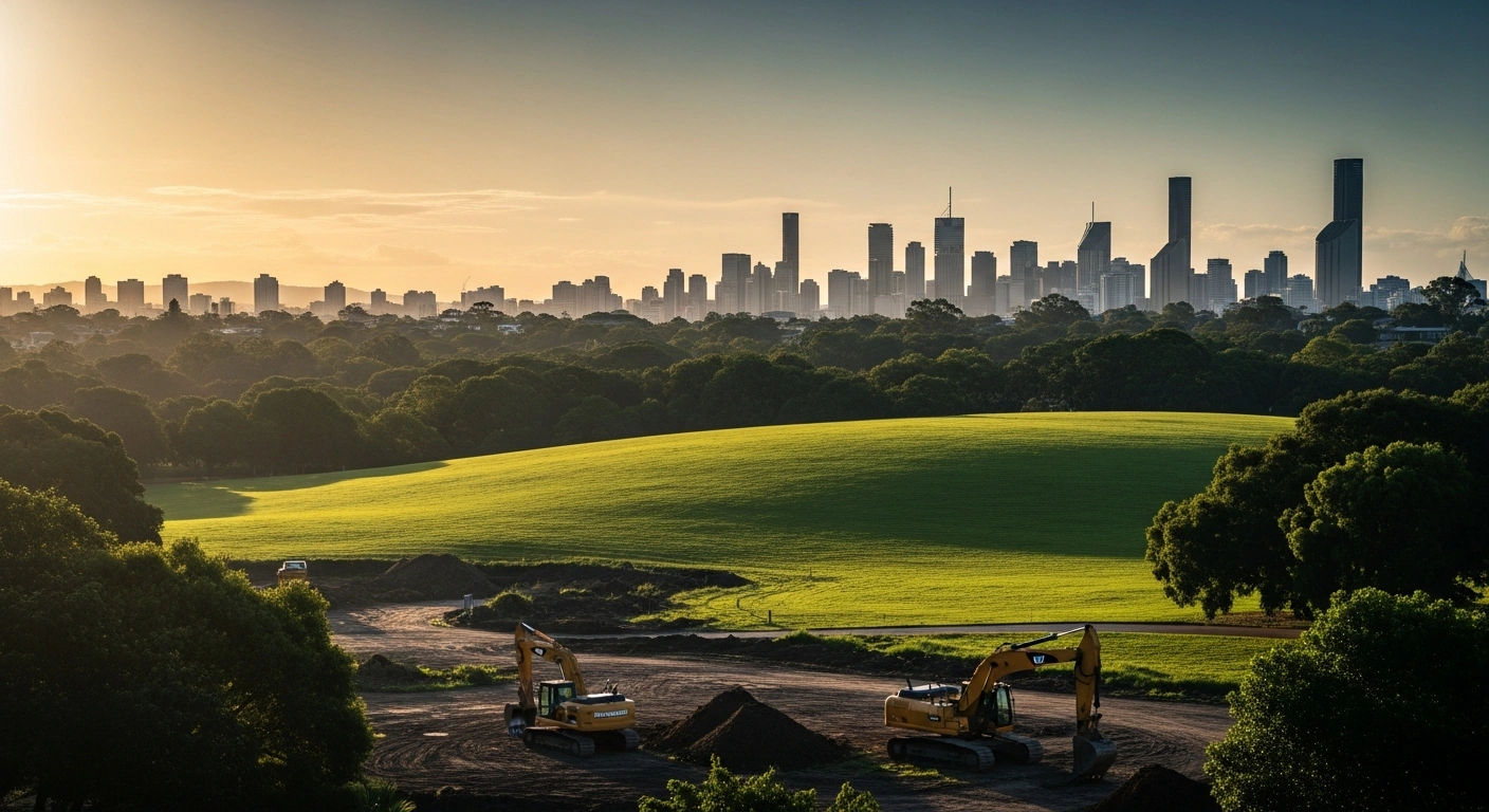Construction machinery sits on the Victoria Park site in Brisbane, where development for the 2032 Olympic infrastructure continues despite heritage concerns.