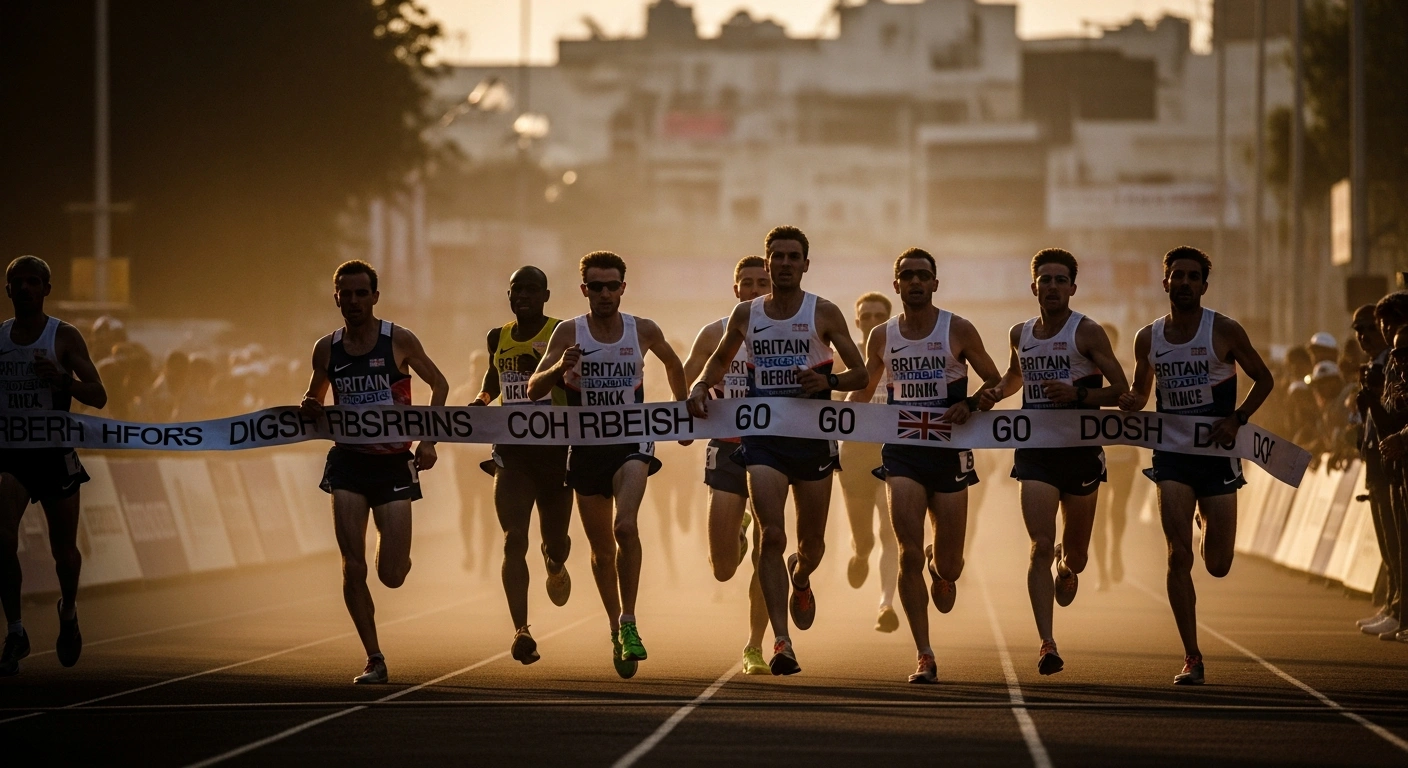 British athletes celebrate their double gold medal victory at the IAU 50km World Championships in Hyderabad, India.