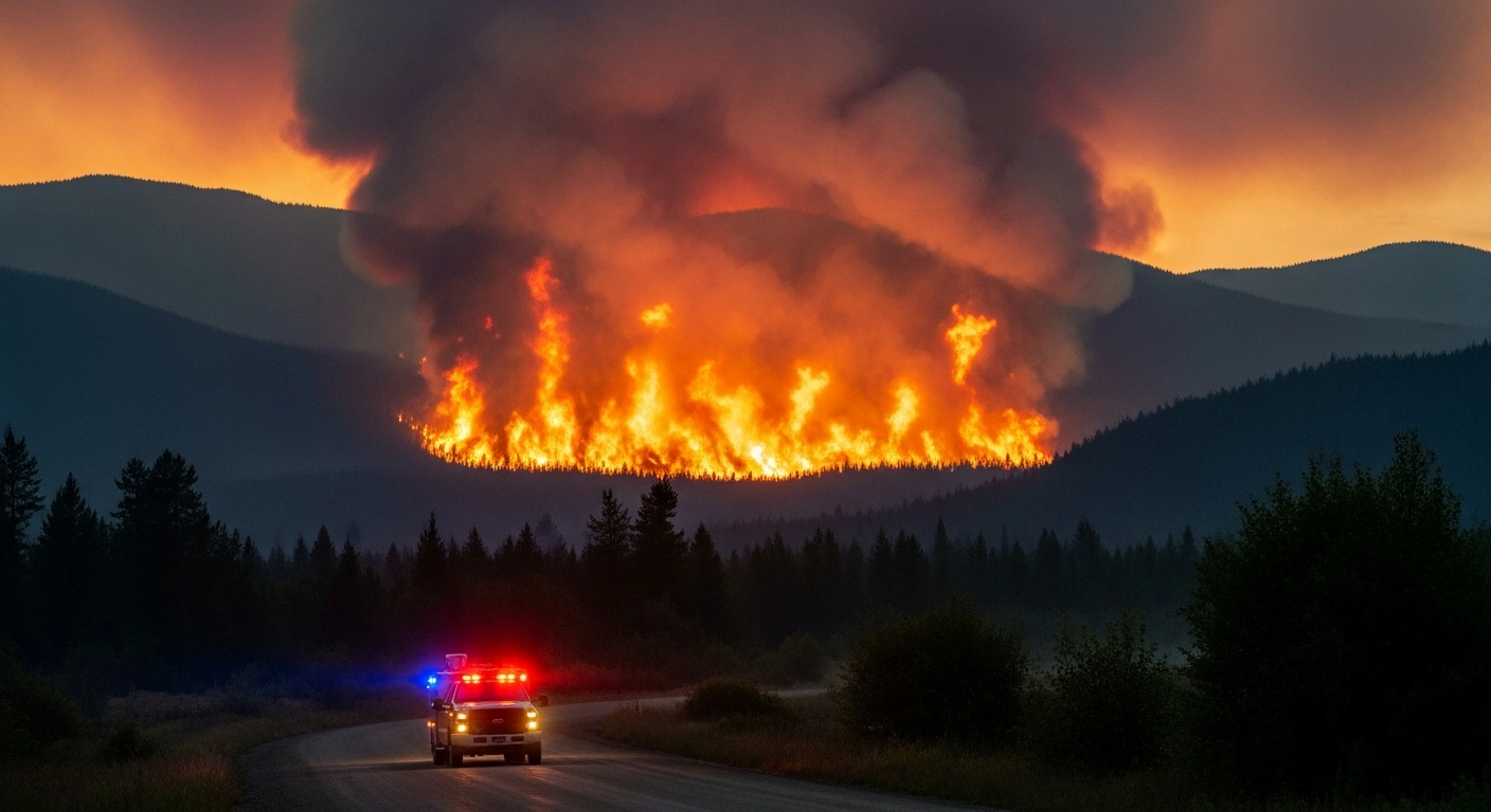 A massive wildfire burns through a forest in British Columbia as emergency crews work to manage the state of emergency.