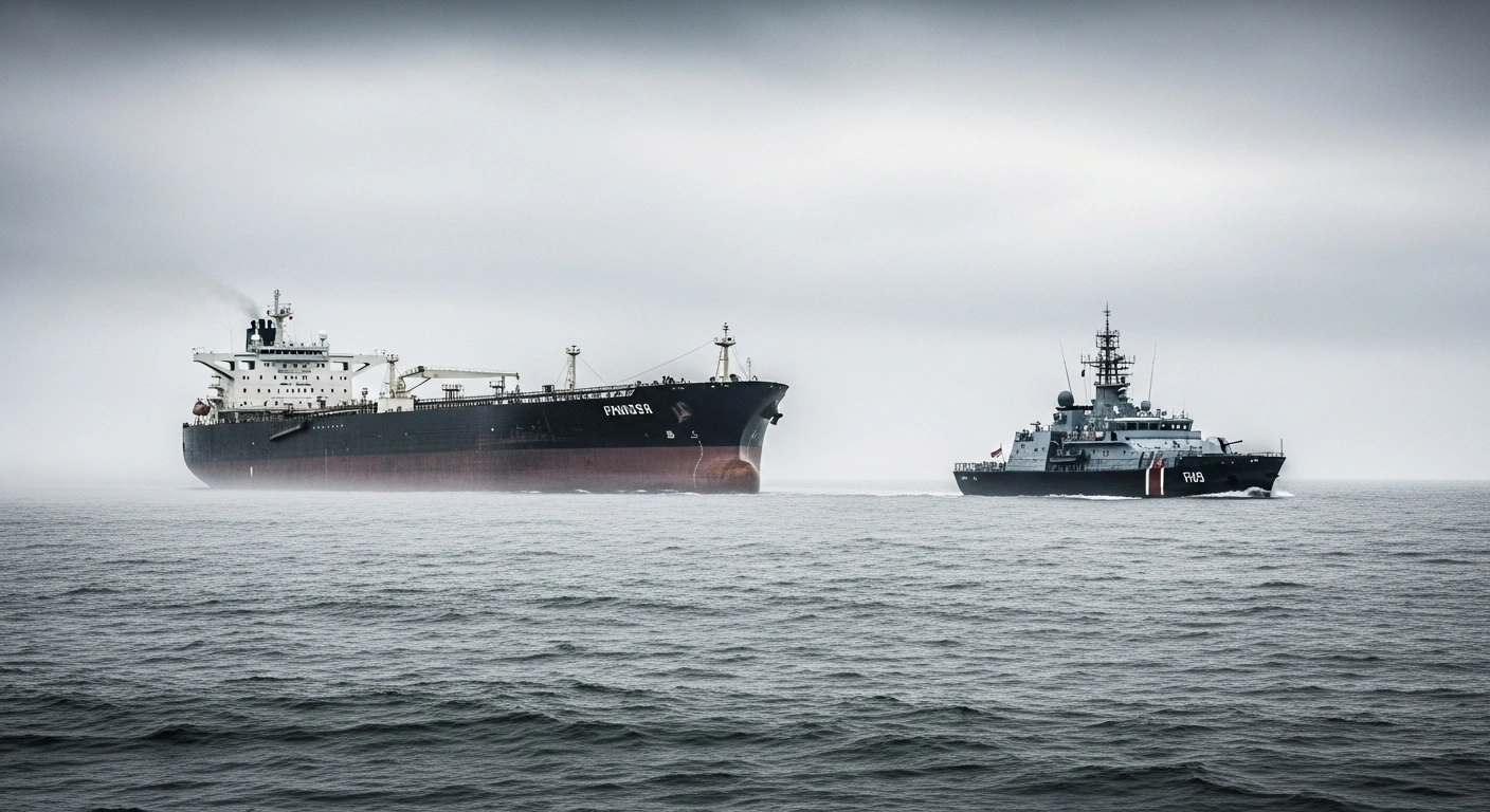 A British patrol vessel intercepts a Russian shadow fleet oil tanker in the English Channel to enforce international sanctions.