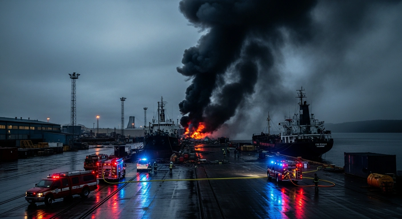 Emergency responders work at the Brooklyn Navy Yard following a fatal explosion on a vessel that left many injured.