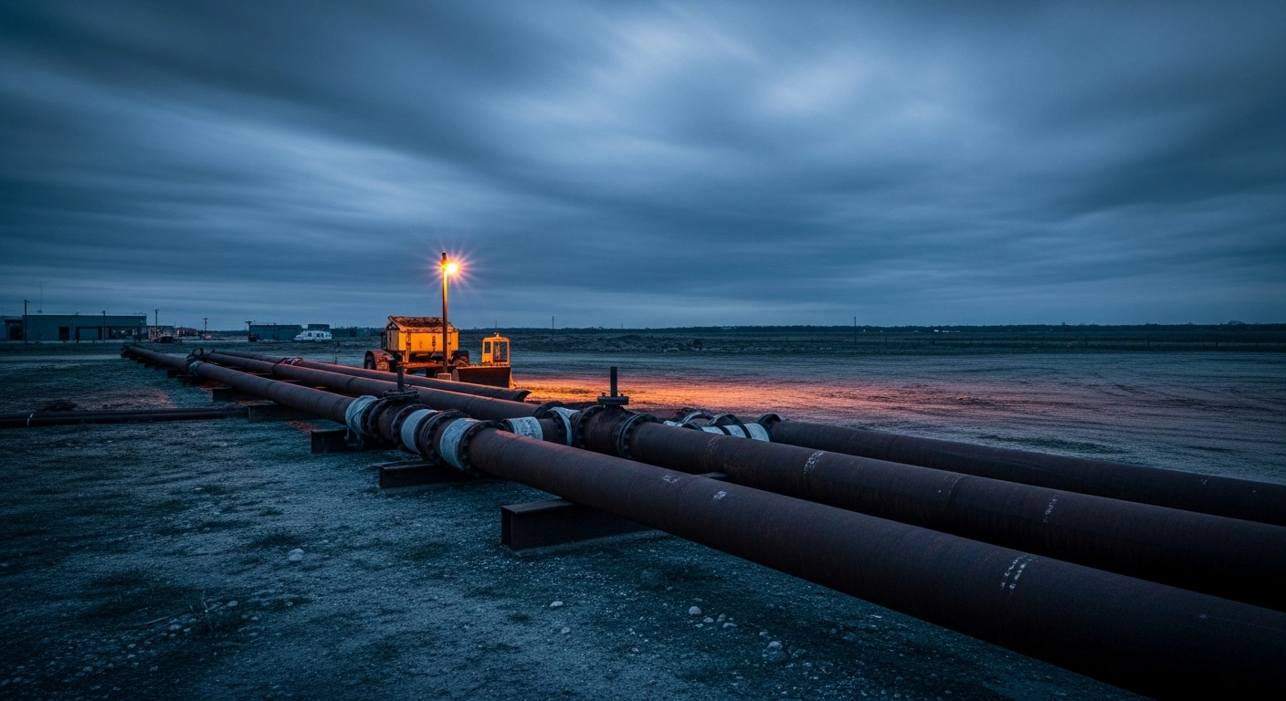 An empty industrial site in Brownsville, Texas, stands silent as investigations continue into unverified reports of a massive oil refinery project.