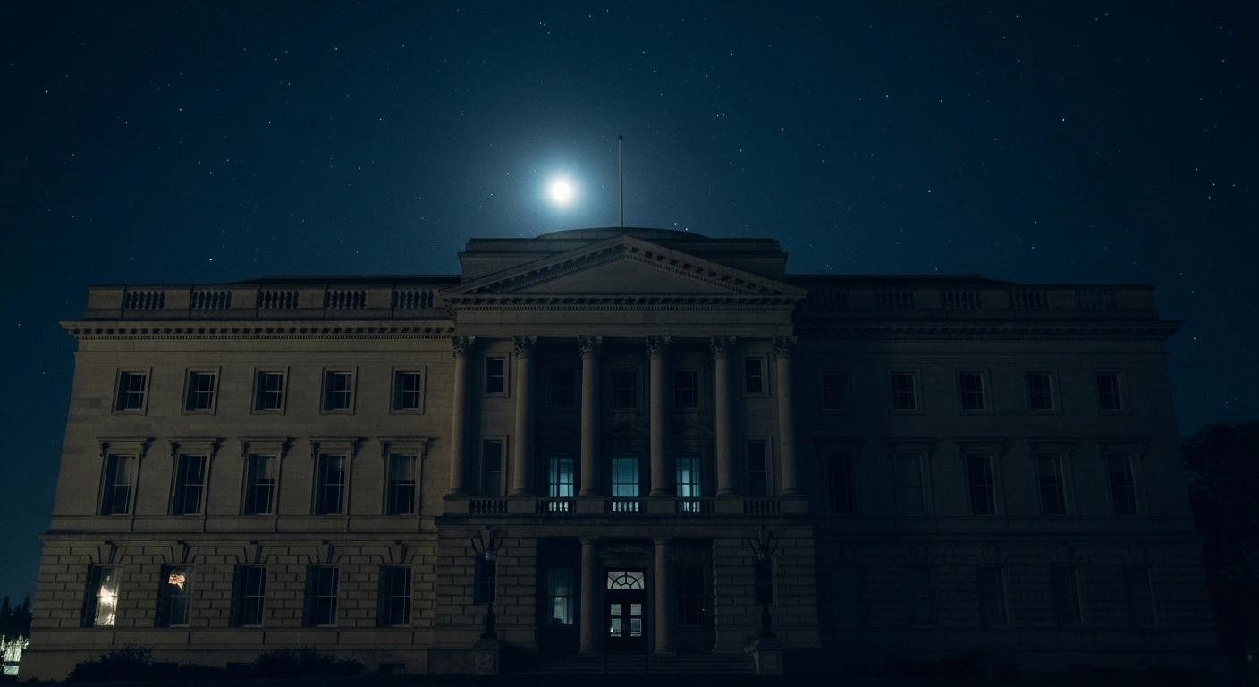 The Bulgarian News Agency headquarters building stands in darkness during the Earth Hour initiative to raise awareness for climate change.
