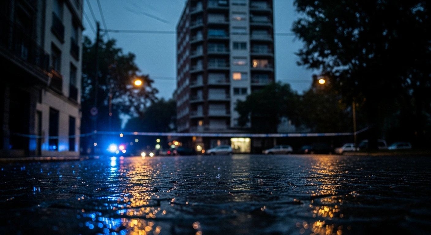 A dimly lit street scene in the Caballito neighborhood of Buenos Aires where authorities are investigating the murder of a teacher.