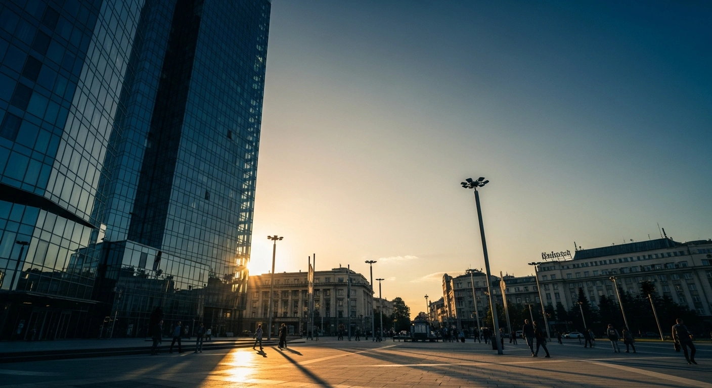 A modern office building in Bulgaria represents the World Bank's revised economic growth projections for the country.