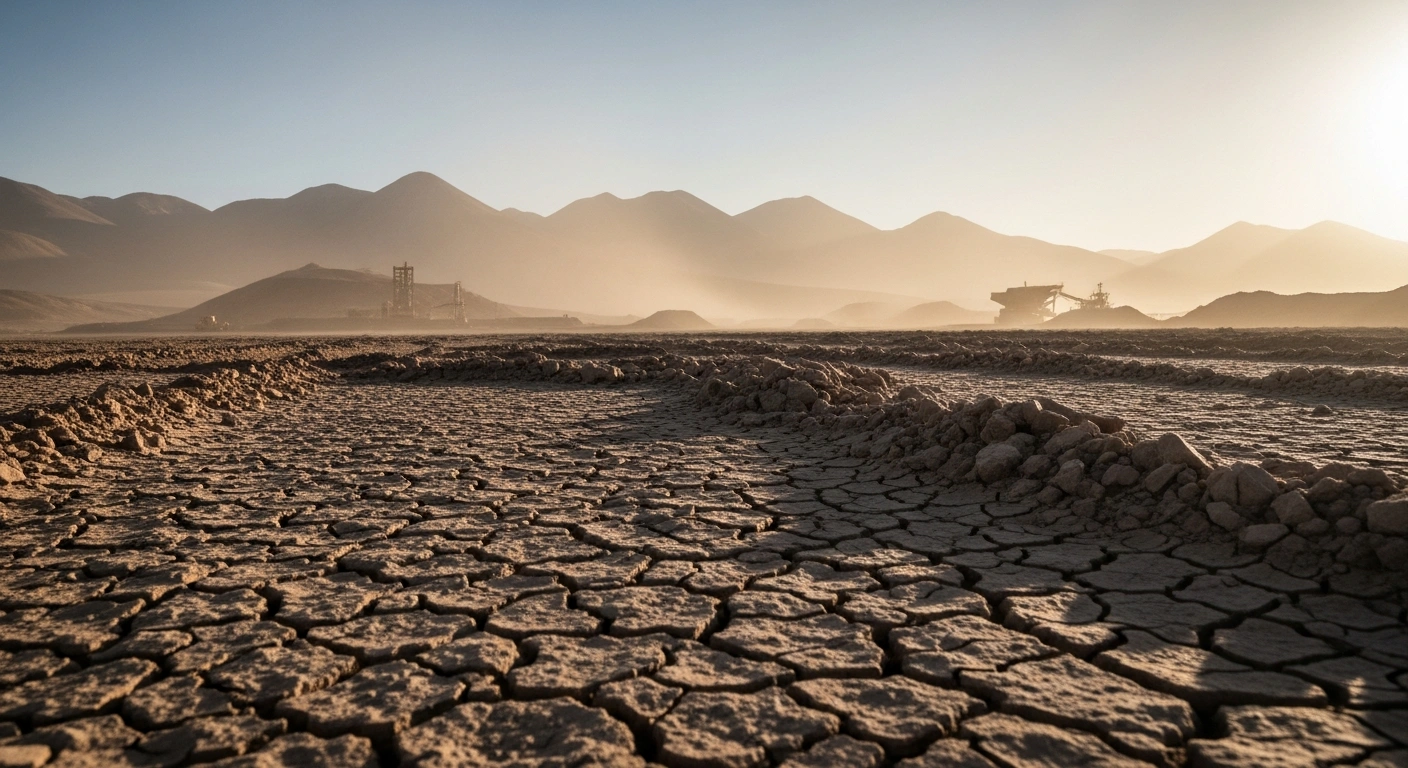 A wide view of the arid desert landscape near Calama, Chile, following a magnitude 3.8 earthquake in the Antofagasta region.