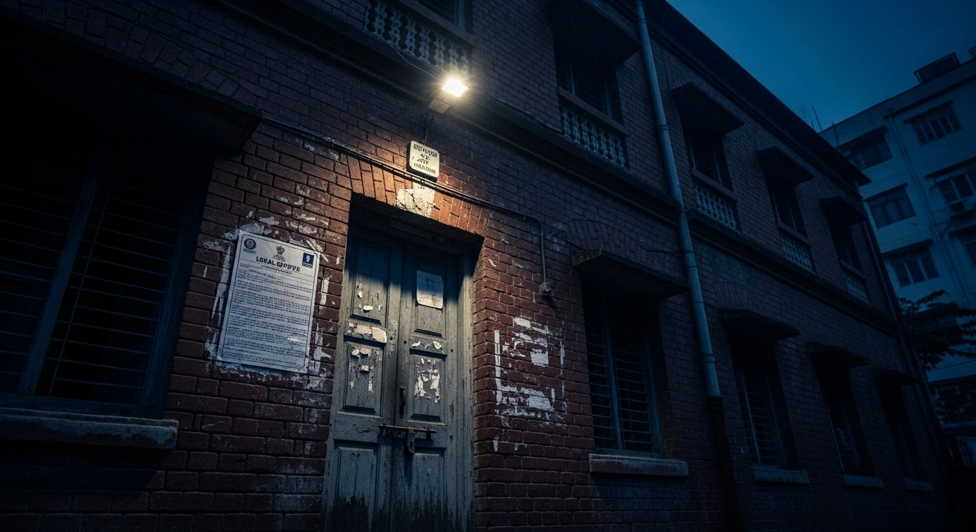 The exterior of a constituency office building in West Bengal remains standing after the Calcutta High Court ordered a status quo on demolition efforts.