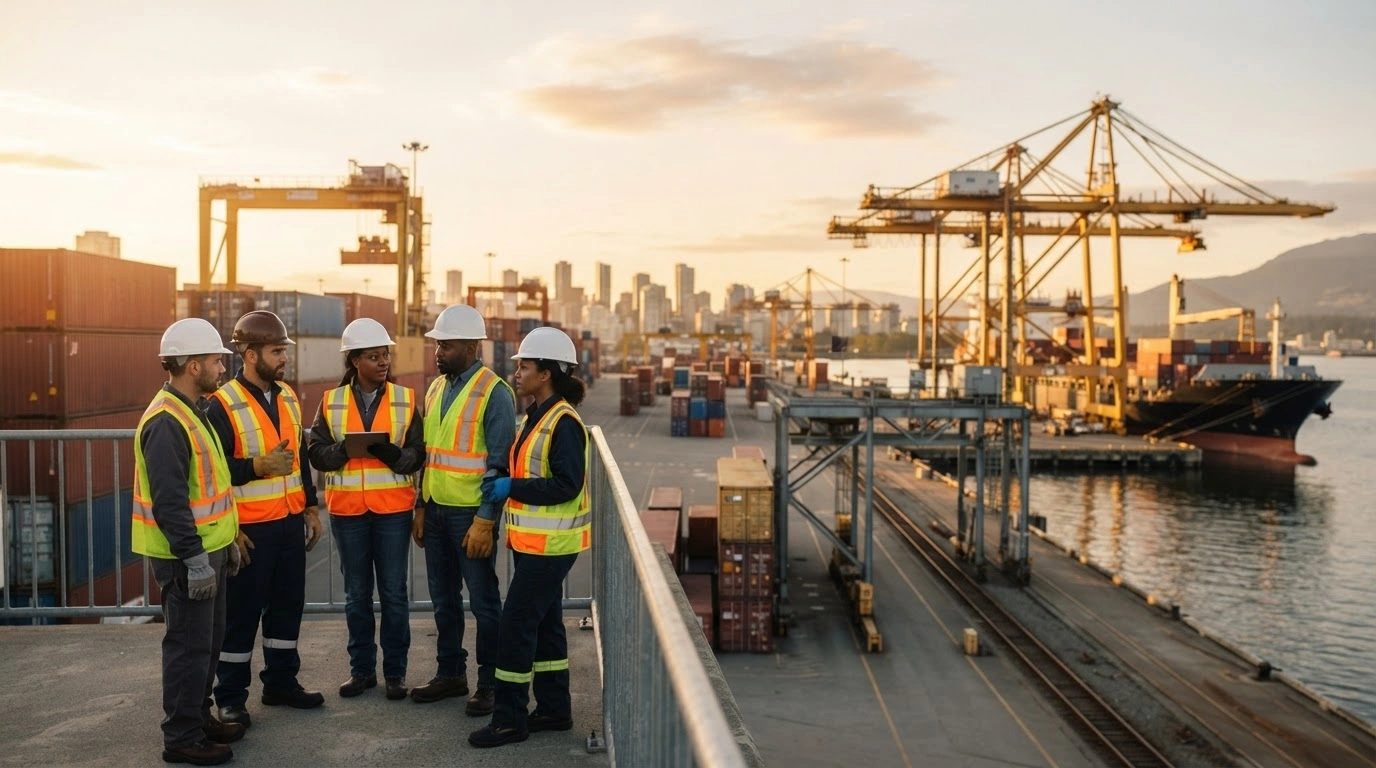 Canadian workers and industrial infrastructure are shown during a government initiative to provide financial support and market diversification amid trade disputes.