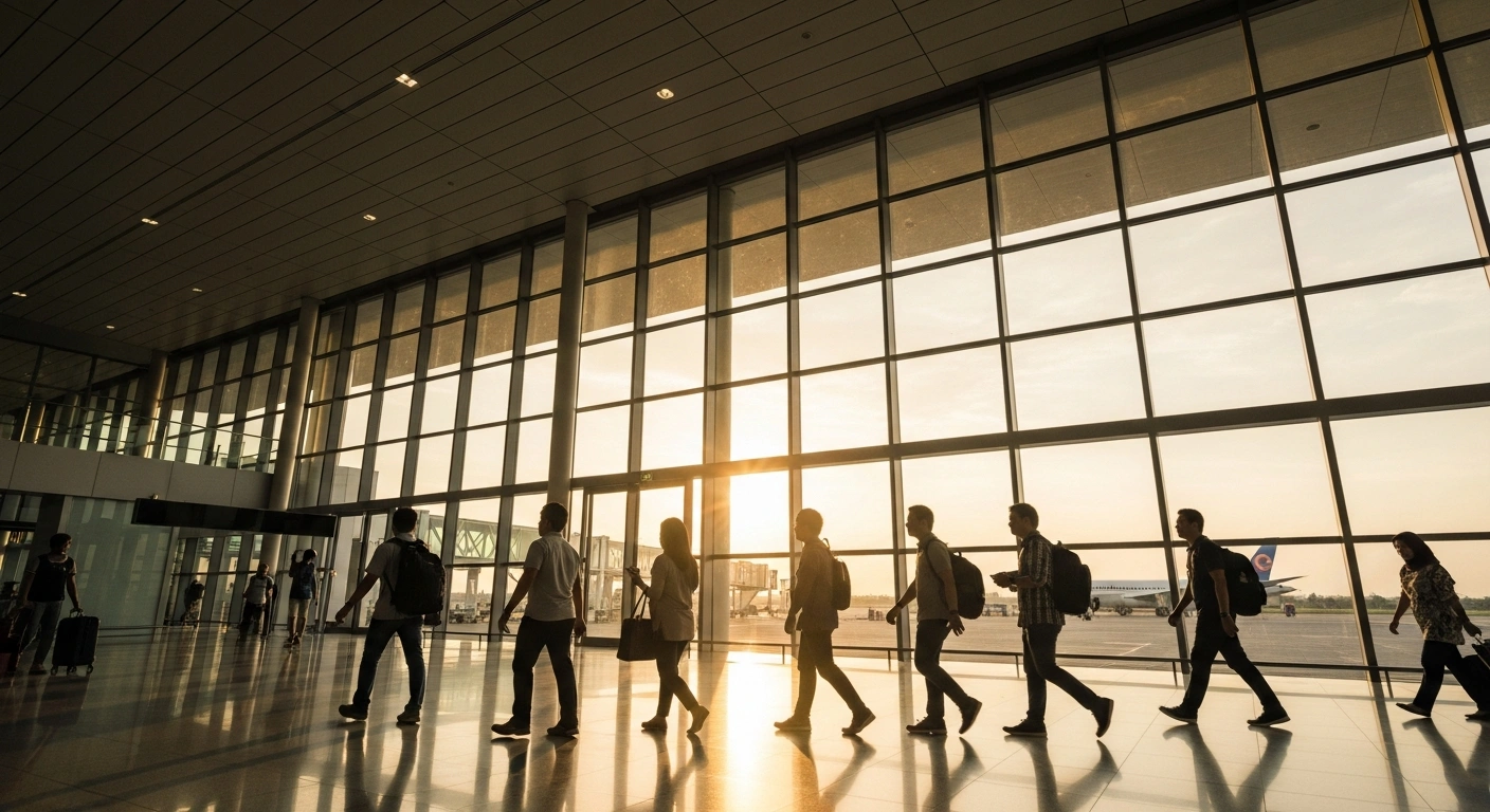 Travelers from Indonesia and Malaysia walk through a Canadian airport terminal as part of the expanded electronic travel authorization program.