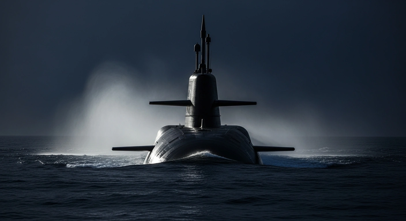 A modern Type 212-CD submarine surfaces in the ocean as part of a proposed modernization deal for the Royal Canadian Navy.