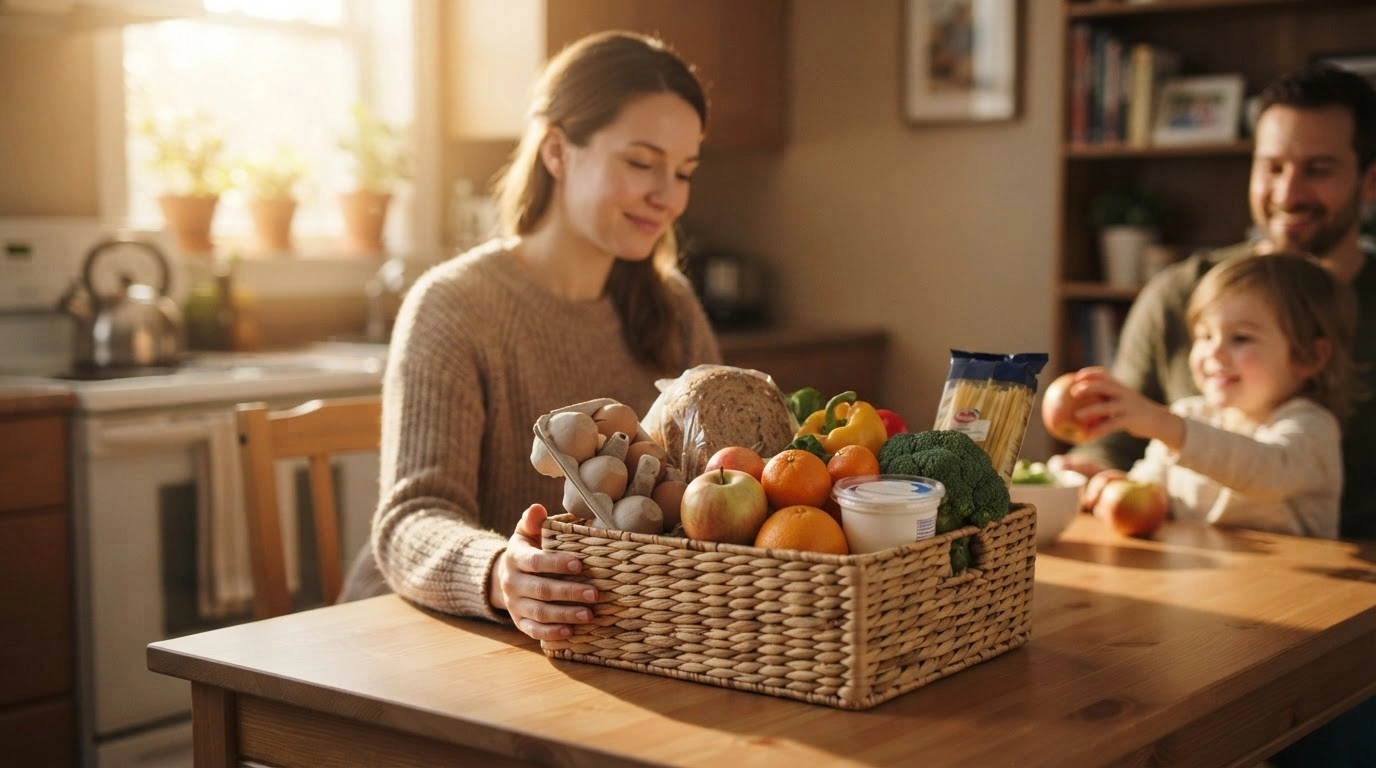 A Canadian family receives financial support through the Canada Groceries and Essentials Benefit to help manage household costs.