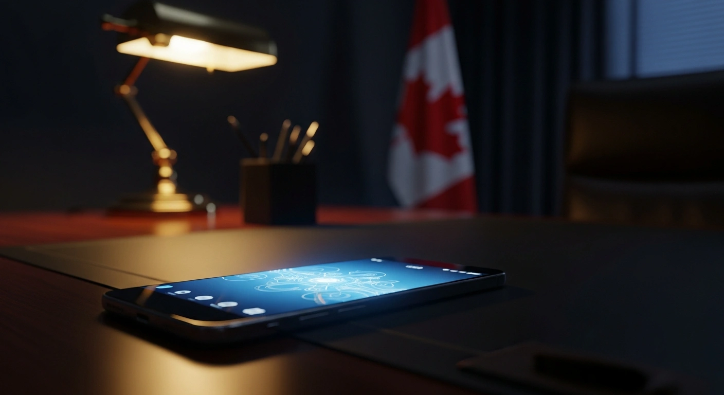 A modern smartphone sits on a desk in a professional office setting, representing the Canadian government's decision to allow TikTok to continue operations under new security conditions.
