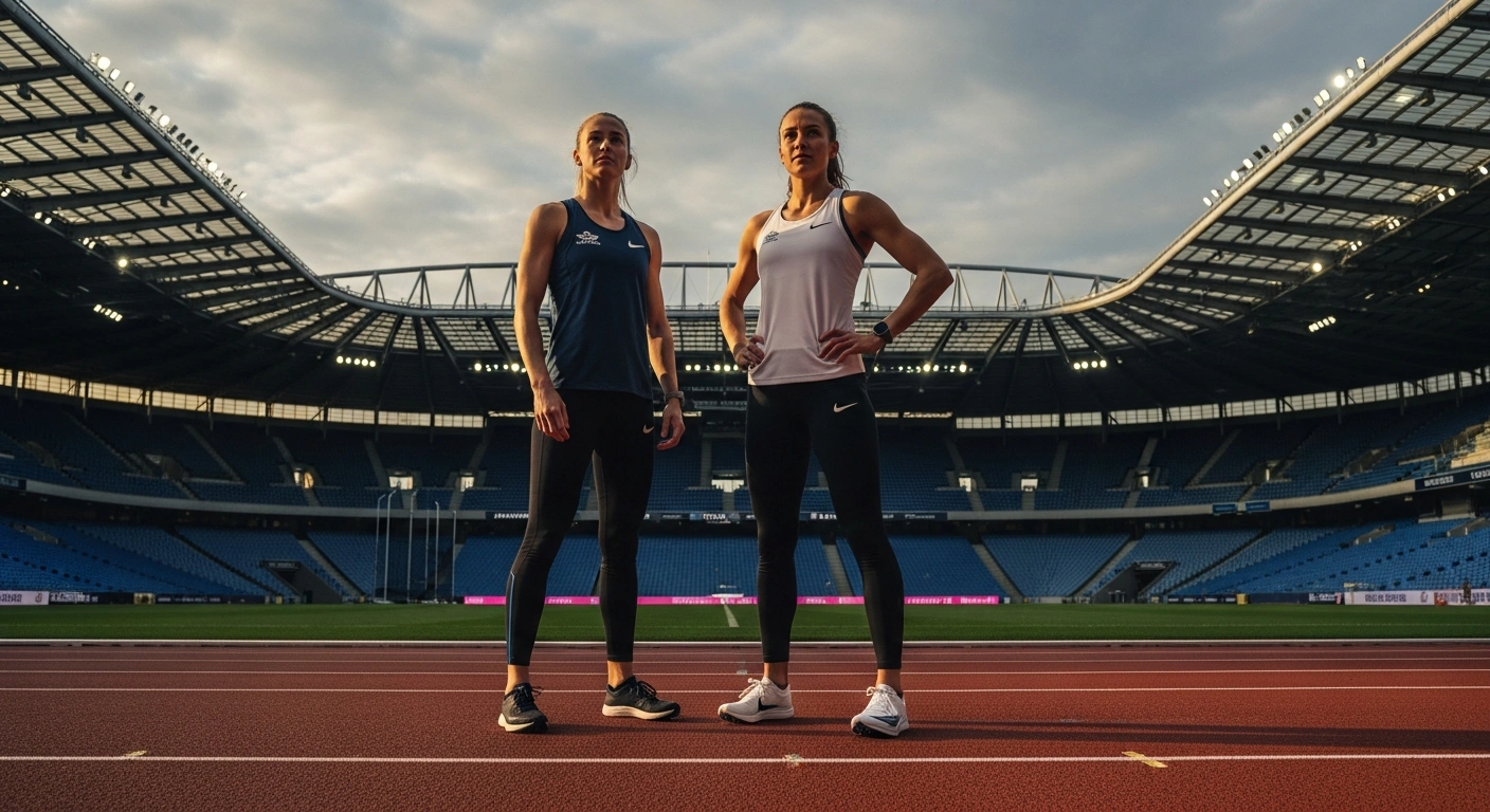 University of Calgary alumni Sienna MacDonald and Erica Wiebe stand on a track as they prepare to represent Canada at the 2026 Commonwealth Games in Glasgow.