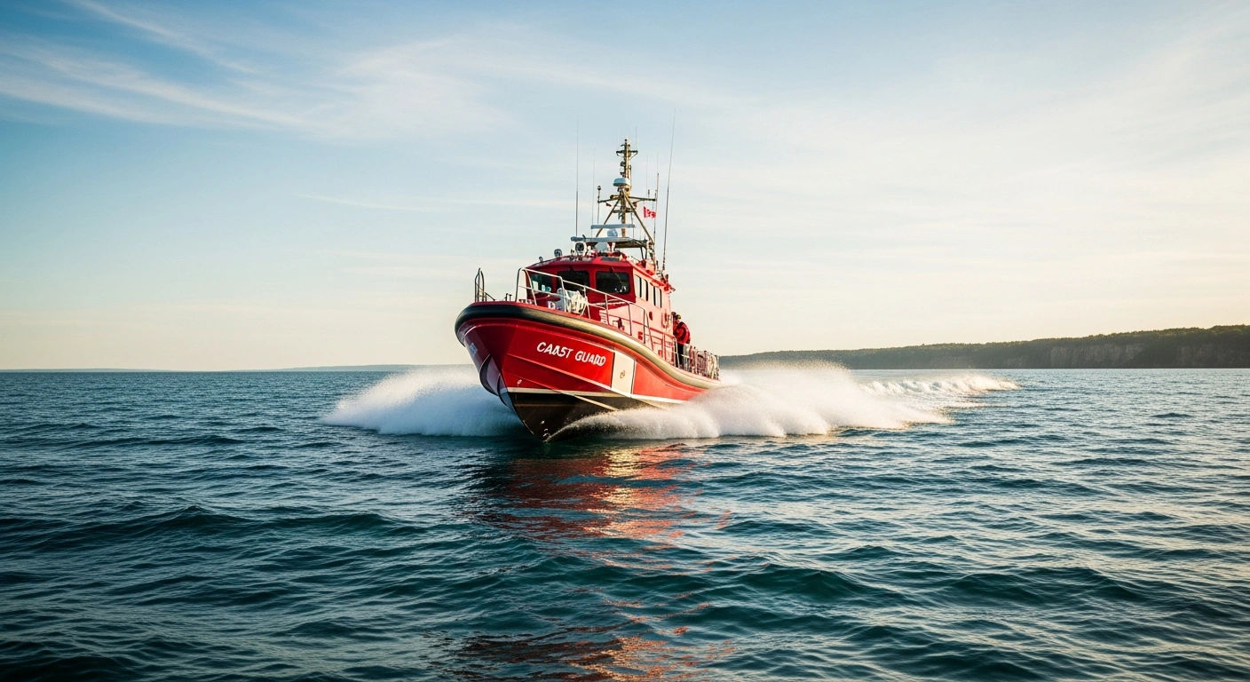 A Canadian Coast Guard rescue boat patrols the Great Lakes in preparation for the 2026 boating season.