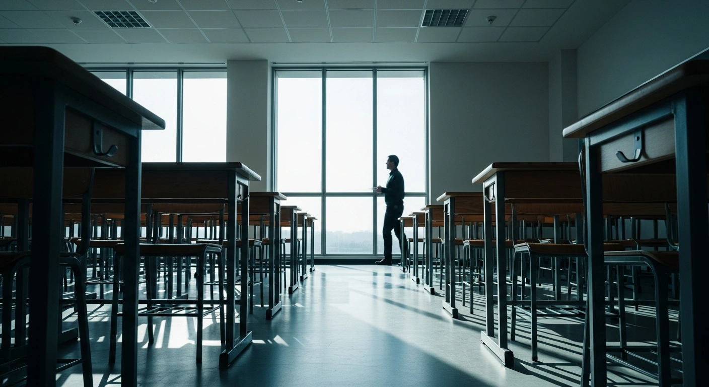 A modern, empty classroom in the Canary Islands represents the new directive for ideological neutrality in school activities.
