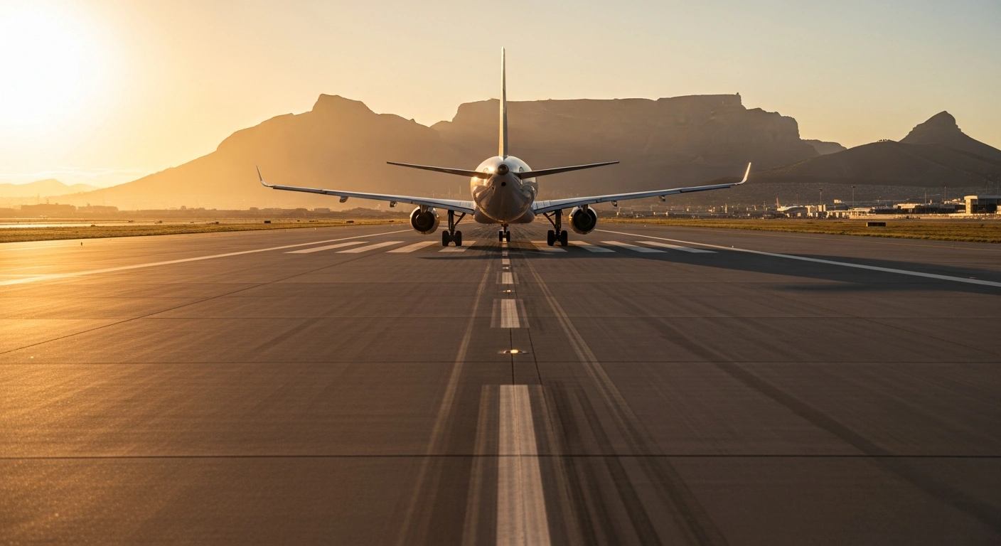 A commercial airplane taxis on the runway at Cape Town International Airport as normal flight operations resume.