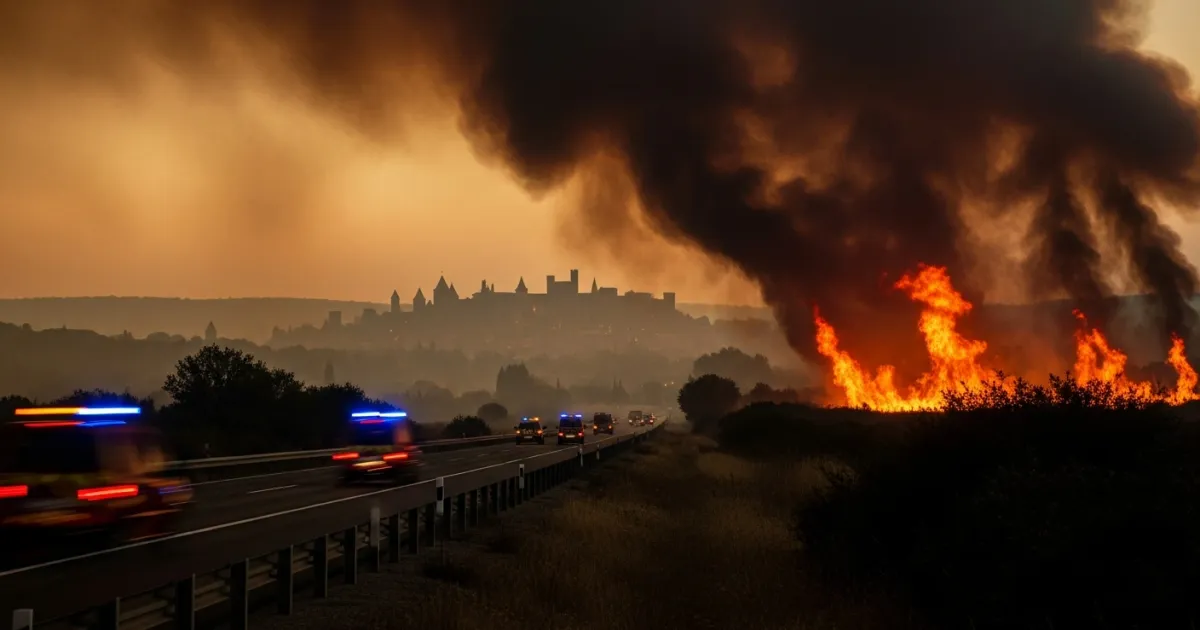 Wildfire Breaks Out Along Highway Near Carcassonne Following Vehicle Fire