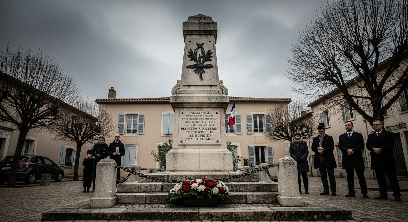 A somber war memorial in Carpentras, France, serves as the backdrop for a commemorative event that faced public backlash.