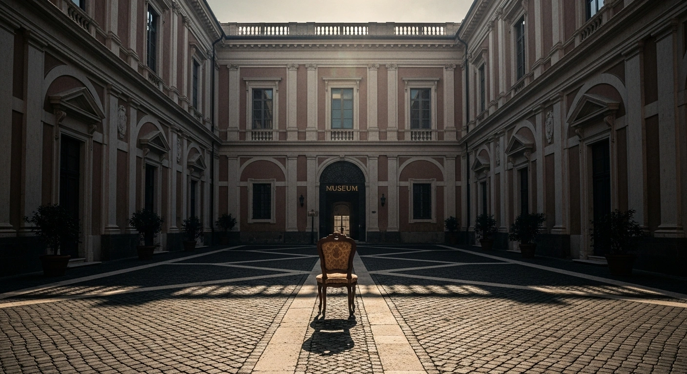 The empty courtyard of the Castel Gandolfo papal residence, now a museum, captured in the quiet light of late afternoon.